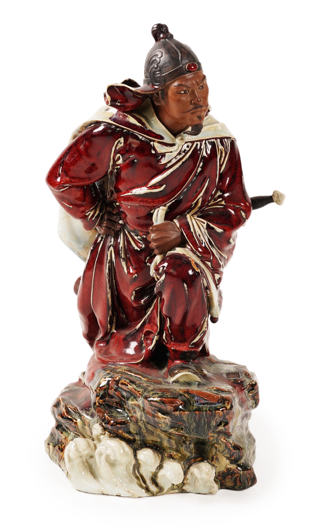 A large Chinese Shiwan stoneware figure of a warrior, 20th century